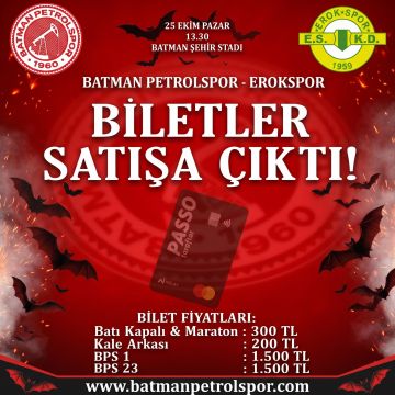 Batman Petrolspor - Esenler Erokspor Maçı Biletleri Satışa Açıldı